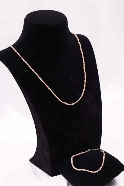 MYTAKIAĞACIMFH Sunstone Natural Stone Necklace Bracelet Set Faceted Cut 2-3mm