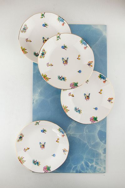 Bursa Porselen Dekor Floral Bouquet Gold Gilt Porcelain 4 Pcs Dinner Plate