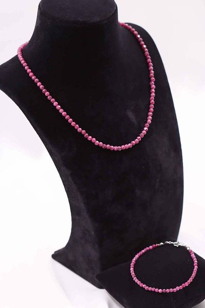MYTAKIAĞACIMFH Ruby Stone Natural Stone Necklace Bracelet Set Faceted Cut 2-3mm