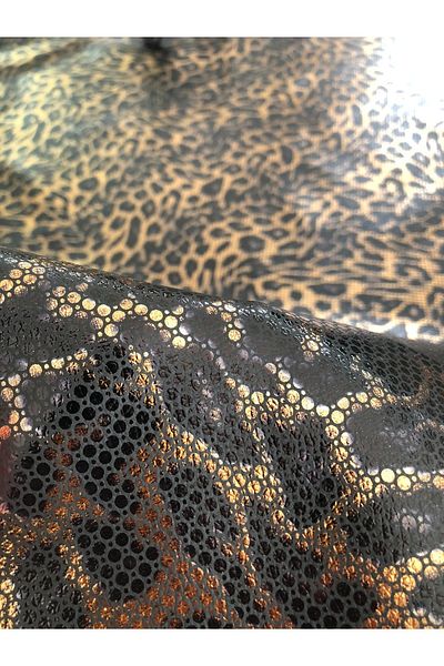 KumaşEvi Leopard Pattern Gold Varaklı for Limited Use (1 Rash) Leather Upholstery Bag and Decorative Use