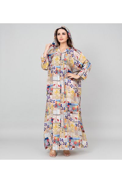 IKKXA Pattern Printed Hooded Jalabiya