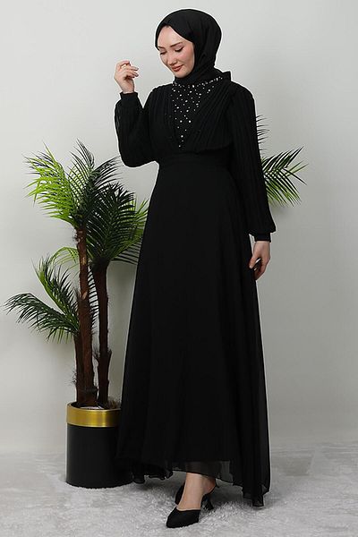 GİYZAMİLA Black Drop Chiffon Dress