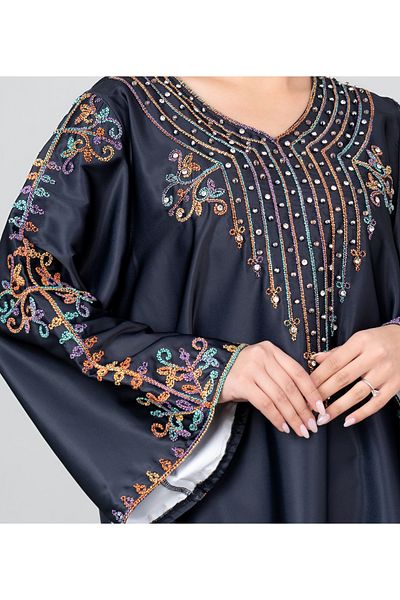 IKKXA Floral Printed Crystal Embroidery Jalabiya
