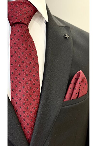 Dearmise Bordo crvena i crna Tačkasti dezen Sa deznom Premium kravata i maram...