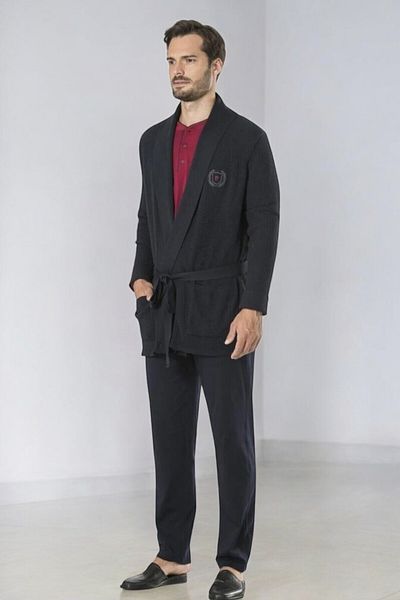 Pierre Cardin Men's Navy Blue Groom Knitwear Pajama Set 5-Piece Dowry Set
