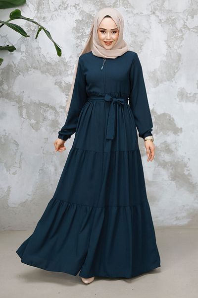 Neva Style Folded Pleated Emerald Green Hijab Abaya 80781Zy
