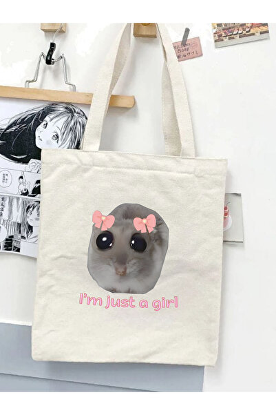 Cemira I'm just a girl tasarım Y2k Ham Bez Tote Bag Çanta, Pinterest Çanta