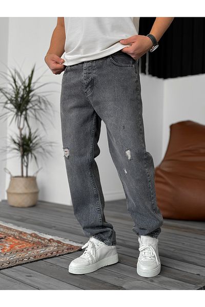 BYBASICMAN Gray Ripped Baggy Trousers Ke-179/146/089/158