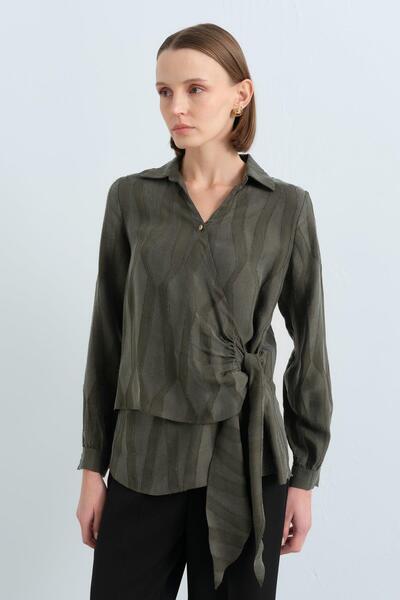 Nihan Gömlek Yakalı Anvelop Cupra Bluz Haki