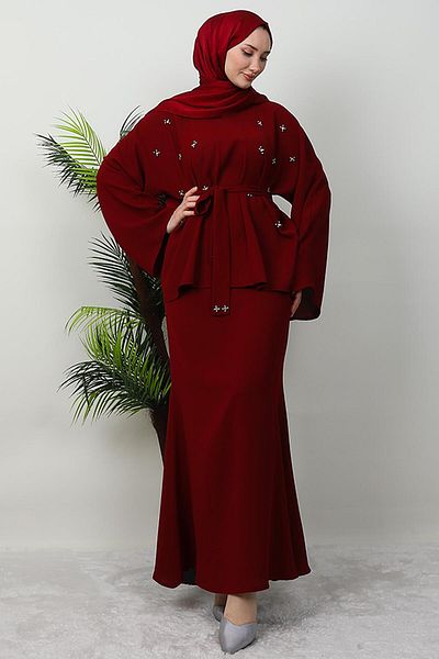 KAWEL Διπλό Σετ με Πέτρινη Φούστα Claret Red
