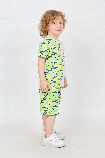 LupiaKids طقم شورت مموه مكون من قطعتين - 100% قطن - شورت أخضر وقميص بنصف طباعة
