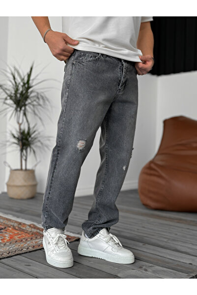 BYBASICMAN Gri Yırtıklı Baggy Pantolon KE-179/146/089/158