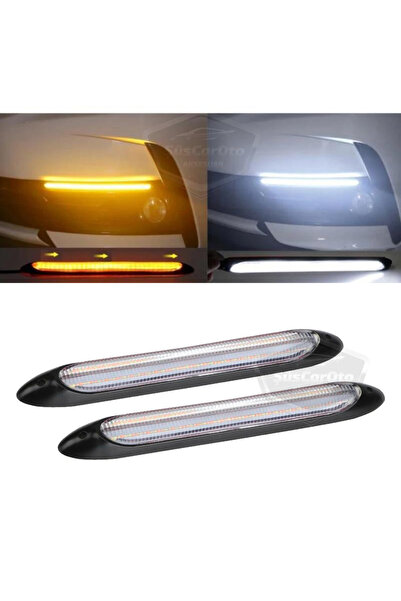 ŞüsCarOto Aksesuar Selamlamalı Kayar Sinyalli Gündüz Farı Gündüz Ledi Drl Led Lamba Güçlü Işık 12v Sarı Beyaz 27.5 Cm