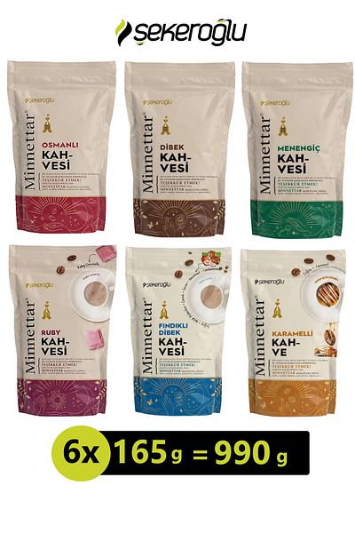Şekeroğlu 165 g X 6 Pieces of Grateful Coffee Assortment - Ottoman, Caramel, Hazelnut, Dibek, Menengic, Ruby Chocolate
