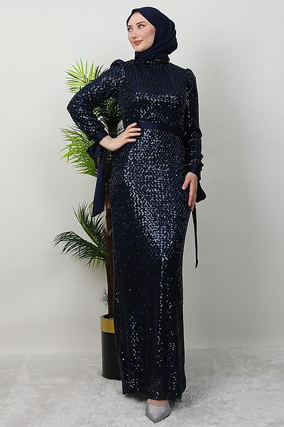 GİYZAMİLA Σατέν Λεπτομέρεια Μολύβι Φόρεμα Navy Blue