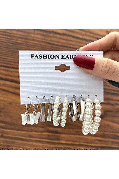 Le Manolia Accessories çoklu inci detaylı kombin küpe seti kadın küpe halka küpe zirkon küpe