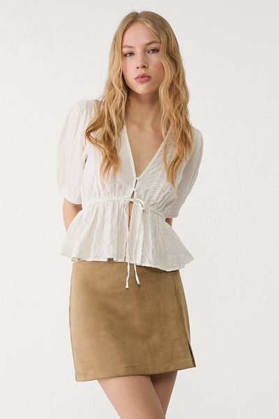 Stradivarius Flowing blouse with lace trim
