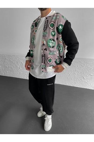 BYBASICMAN Μπουφάν Boston με στάμπα Ice Grey College JJ-327