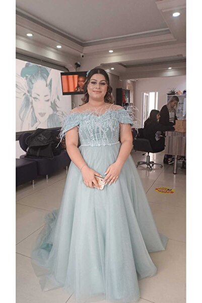 serpildinc Bebe Mavisi Madonna Yaka İşlemeli Prenses Abiye After mezuniyet nikah Elbisesi