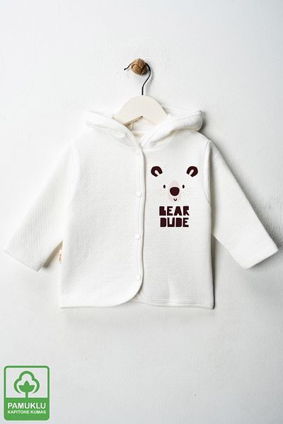 Miniel Unisex Baby Bear Dude Printed Organic Cotton 6-9-12-18 Months Quilted Baby Cardigan
