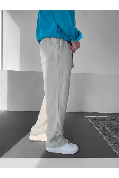 NO1 KONSEPT Gray Relaxed Cut Baggy Linen Trousers