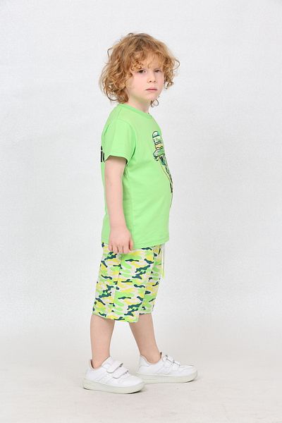 LupiaKids قميص علوي من القطن بنسبة 100% مطبوع باللون الأخضر وشورت بنمط مموه