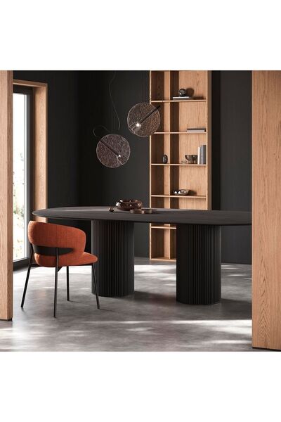 Deer Mobilya Verona 180 Cm Ahşap Bohem Yemek Masası Oval Mat Siyah