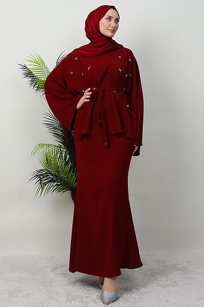 KAWEL Διπλό Σετ με Πέτρινη Φούστα Claret Red