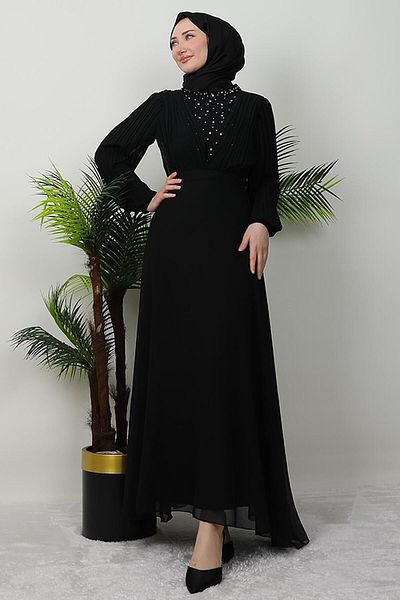GİYZAMİLA Black Drop Chiffon Dress