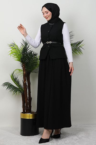 KAWEL Black Vest and Skirt Set