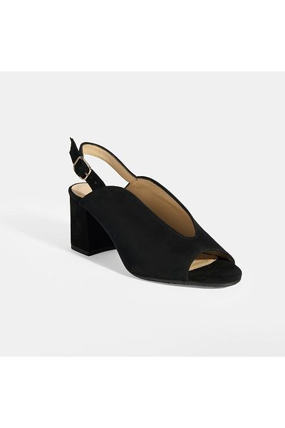 Desa Women's Black Comfort Buckle Detailed Slingback Heeled Casual Shoes