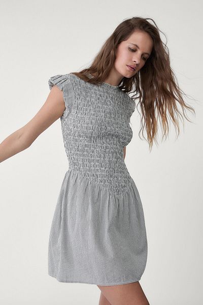 Stradivarius Short gathered gingham dress