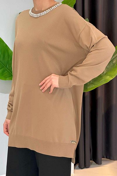 Missemramiss Πλεκτό Μπουκάμισο - Maglia Stone Embroidered 4710 Camel