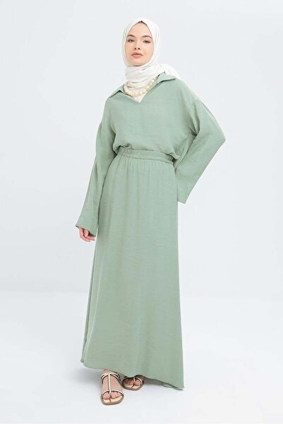 ALLDAY Mint-V Yakalı Modal Etekli Takım