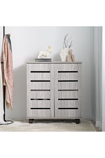 Danube Home Ricky 14-Pair Shoe Cabinet-Grey Oak L75xW32xH86cm