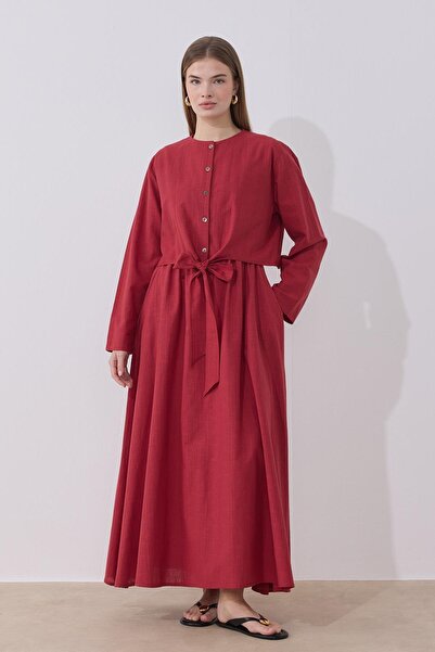 Moca Lotus Linen Dress Red