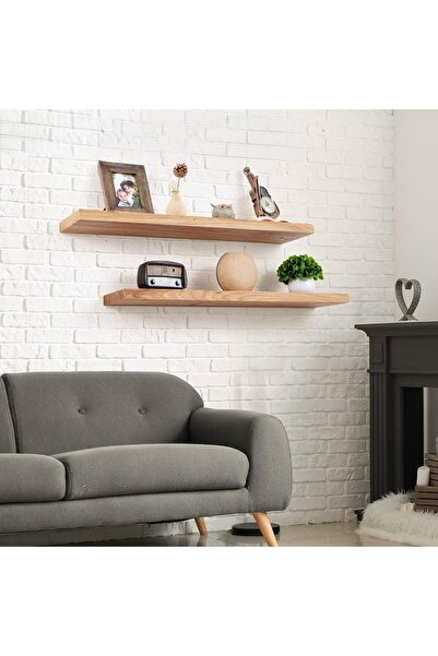 MAVİ TREND 2li Doğal Ahşap Duvar Rafı Kütüphane Kitaplık Banyo Ve Mutfak Düzenleyici 60x15