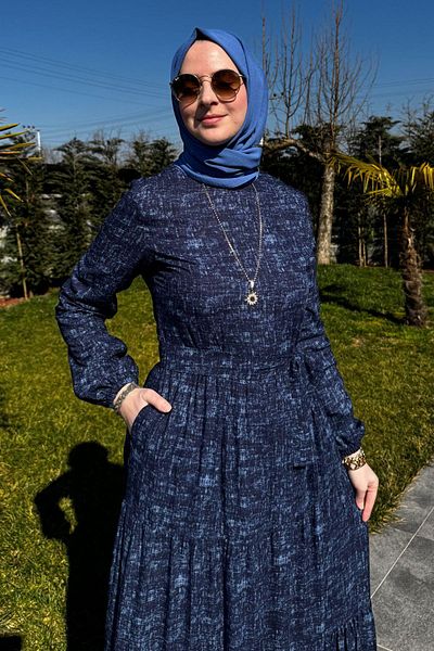 Rabia Şamlı Φόρεμα Navy Blue με εφέ τζιν