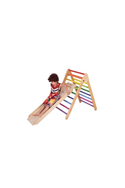 Woodnjoy Ahşap Merdiven Ve Geometrik Tırmanma Rampası & Kaydırak Setimiz (2'li Set)