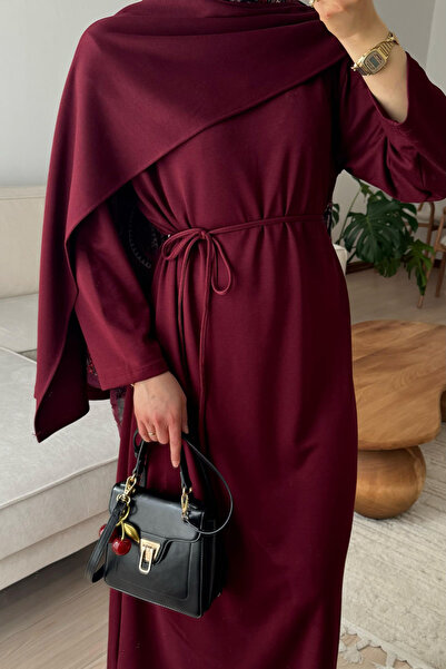 Ceylan Otantik Bordo Şal Yaka Elbise