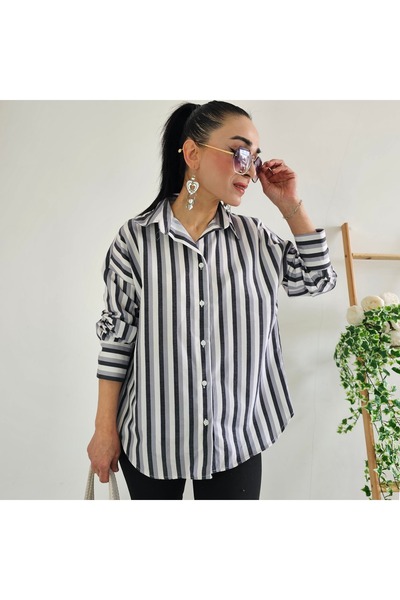 Altı Üstü Butik Cep Detay Çizgili Gömlek