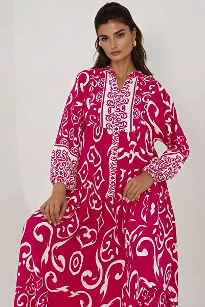 Hiccup Φόρεμα Maxi με στάμπα μακρυμάνικο βισκόζη