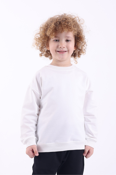 Lovexi Oversize Basic  Mevsimlik Beyaz Çocuk Sweatshirt