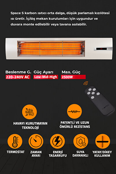 Veito Space S - Havayı Kurutmayan BioCarbon Infrared 2500 W Isıtıcı
