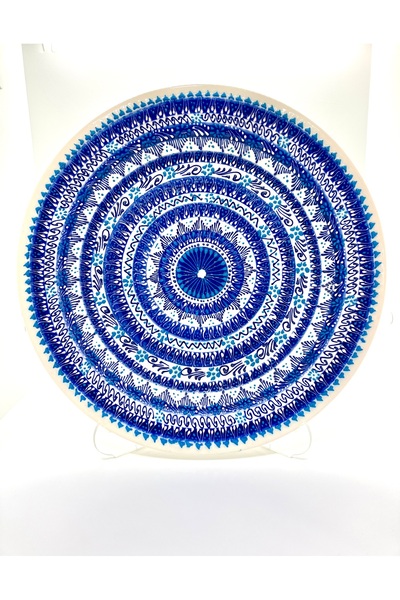 Store Mavi Motifli Marin Renkli El Yapımı Dekoratif Sunum Tabağı 30 cm