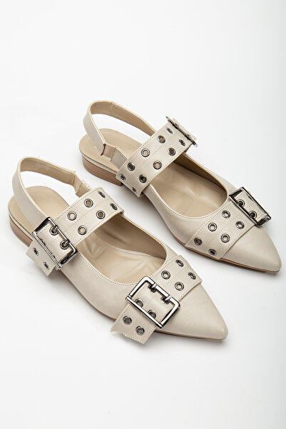 DENORA Pantofi de balerină cu curea cu împânzire plată, piele mată, bej, crem