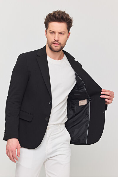 Frappoli 3115 Erkek Siyah Esnek Likralı Pamuk Karışımlı Slim Fit İlkbahar-Yaz Spor Blazer Ceket
