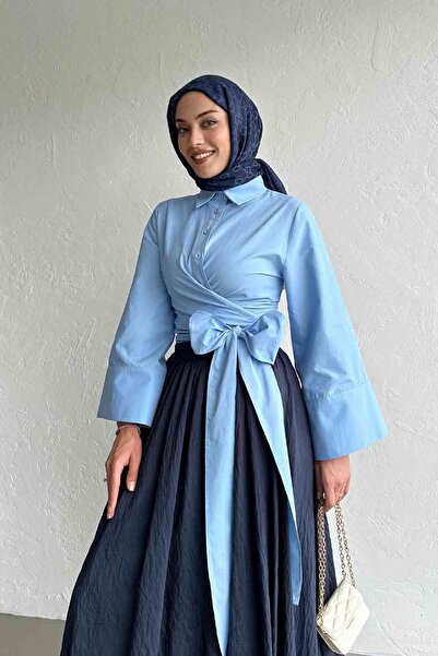 Moca قميص فاليريا بوبلين أزرق