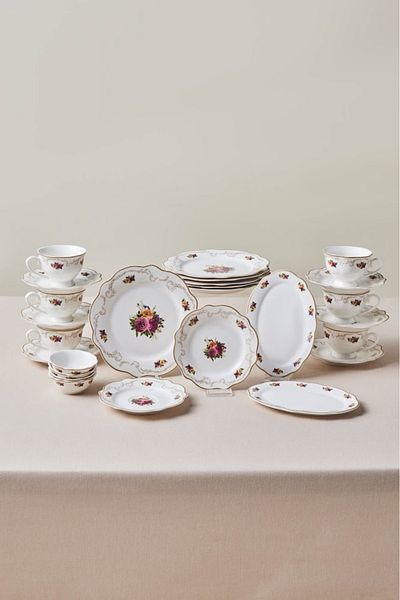 Karaca Antique Forever Bone 6-Person Breakfast Set Gold - 26 Pieces