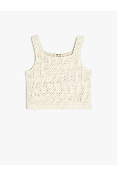 Koton Strappy Knit Detailed Square Neck Crop Tank Top